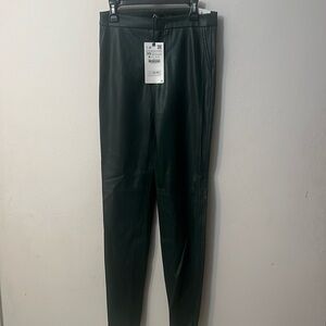 Zara dark green skinny leather pants NWT size Xs Matrix vibres
